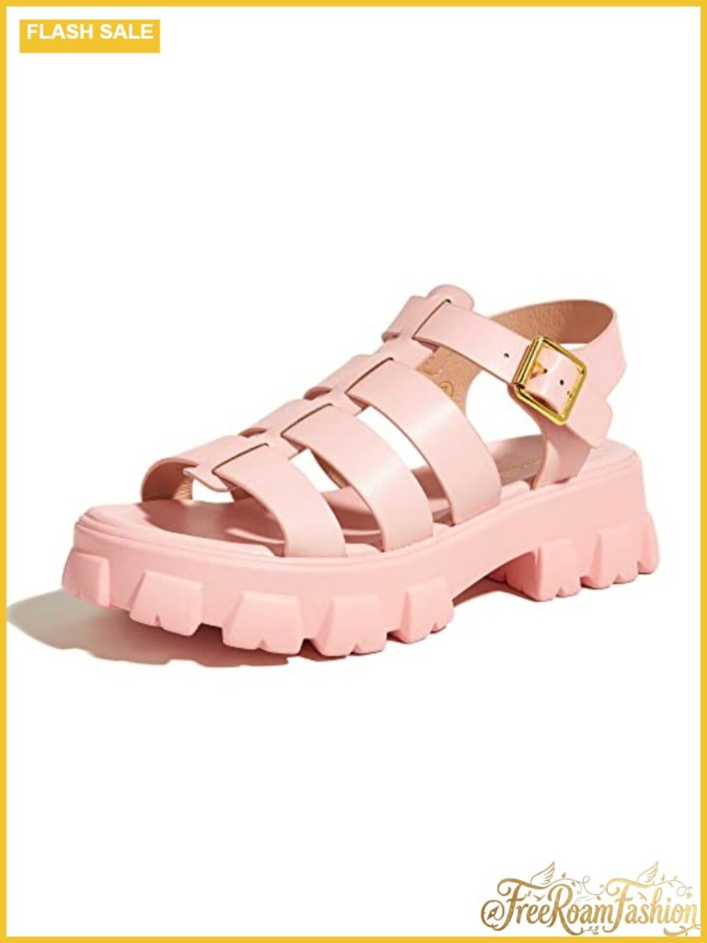 Platform Wedge Sandals Open Toe Adjustable Ankle Strap Chunky Heel Faux Leather